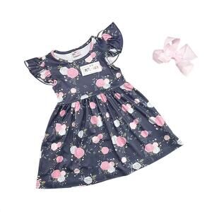 NEW PETE + LUCY girls floral dress in grey